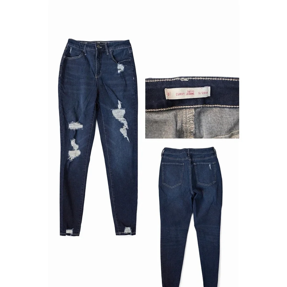 SO High Rise Curvy Jegging Distressed Skinny Jeans Dark‎ Wash 9/29W